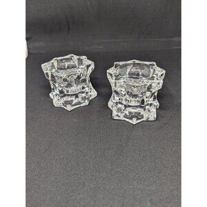 Pair of Vintage Mikasa 8 Point Star Glass Candle Stick Holders